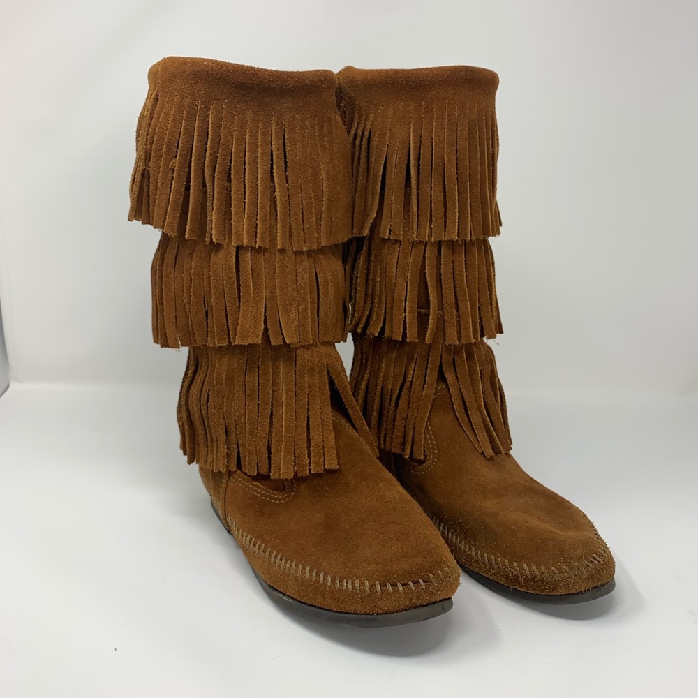 Minnetonka Brown Tall Fringe Boots